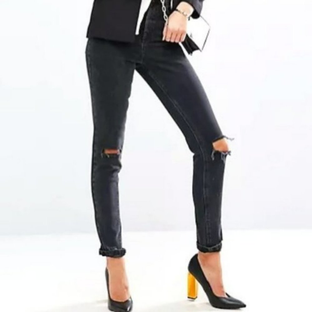 ASOS DESIGN Tall Farleigh High Waisted Slim Mom Jeans, Distressed